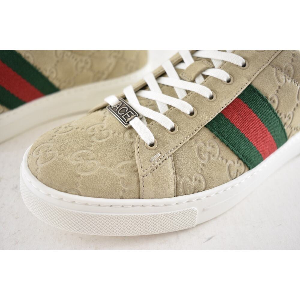 Gucci Ace Web GG Logo Oatmeal Beige Suede Flat Low Top Trainer Sneakers 41 - Picture 12 of 16